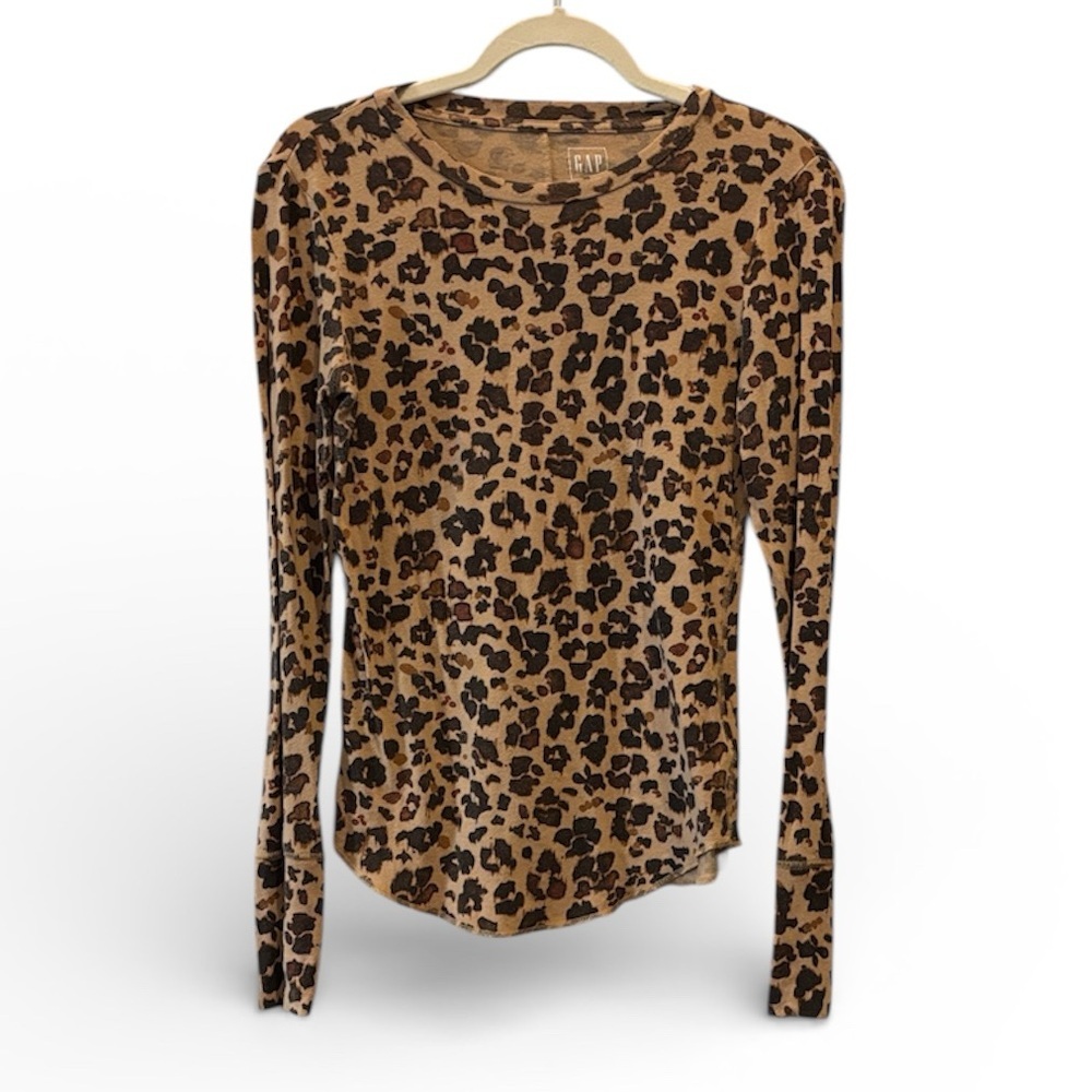GAP Women's Animal Print Long Sleeve Top - Brown and Black Feather T Small